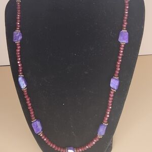 Red Jade, Mystic Purple Moonstone and Copper Beaded Necklace